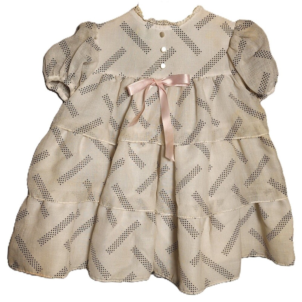 Vintage 1980s Kate Greenaway Dress Girls 3T White polka dot tiered Doll  Stained